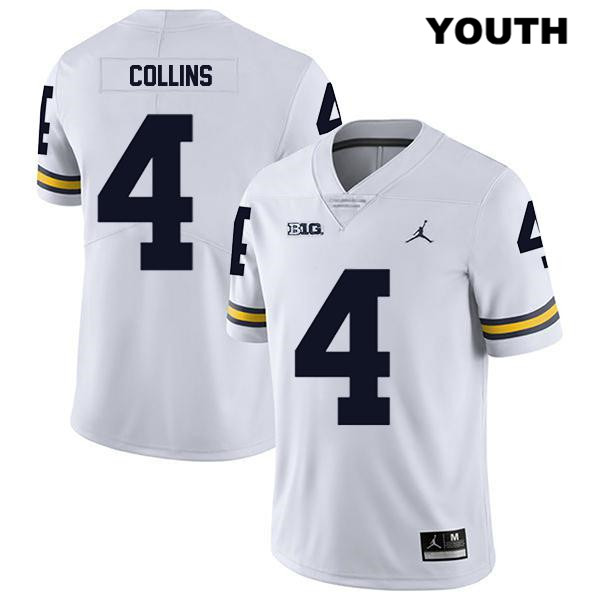 Youth NCAA Michigan Wolverines Nico Collins #4 White Jordan Brand Authentic Stitched Legend Football College Jersey UB25F77JZ